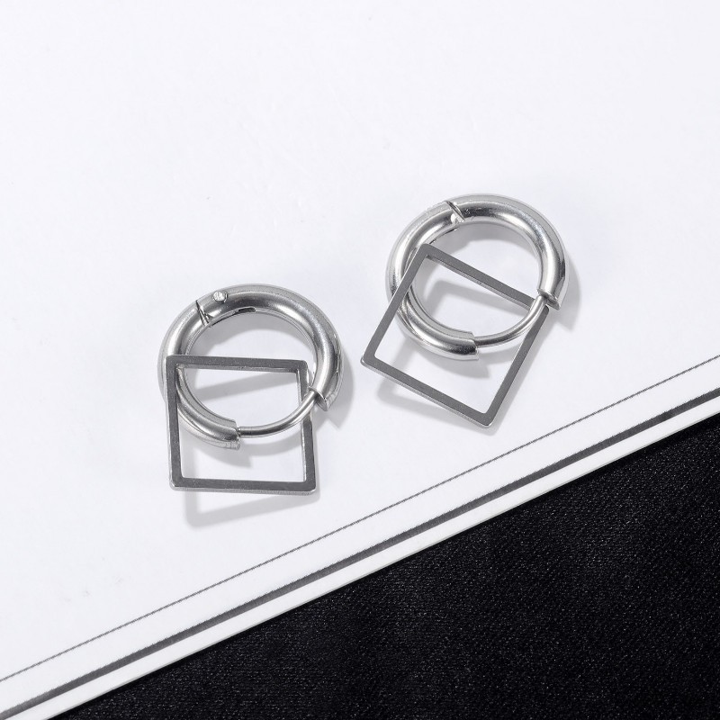 Bông Tai Nam Nữ Unisex Khoen Tròn Và Hình Vuông Titan Ko Han Rỉ TT 3693