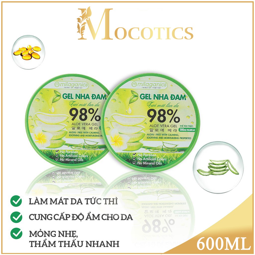 Combo 2 Gel Nha Đam Tươi Mát Làn Da Milaganics (300ml/Hộp)