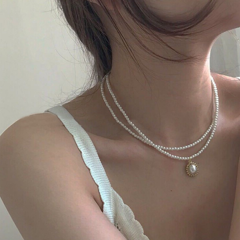Dây Chuyền Hai Lớp Gắn Ngọc Trai Phong Cách Hàn Quốc 19804
