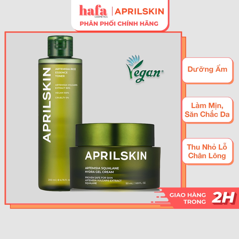 Bộ Toner - Kem Dưỡng Ngải Cứu Dịu Nhẹ Phục Hồi Da Aprilskin Artemisia (Rice Toner 200ml - Hydra Gel Cream 50ml)