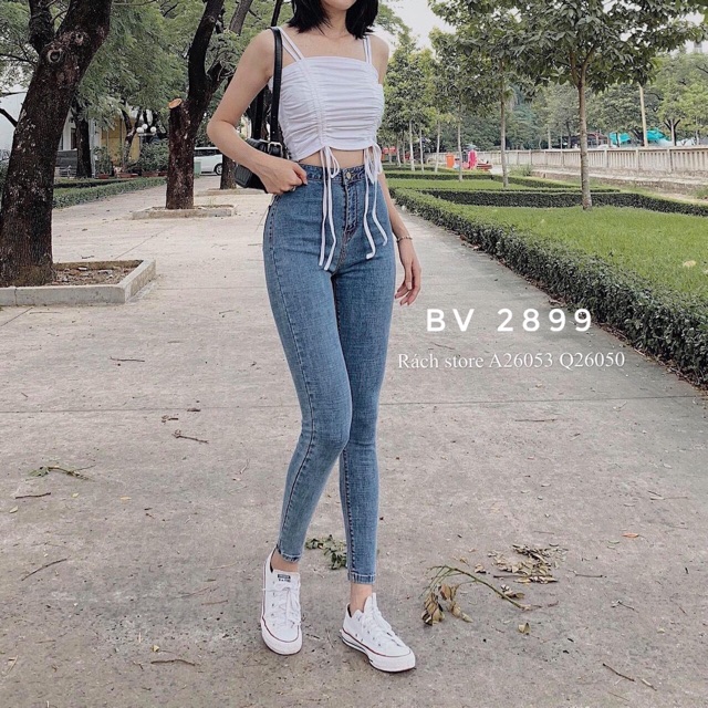 Quần jeans, Quần bò nữ cạp cao bazic chất siêu dãn QJ6801 - NhiNhiShop