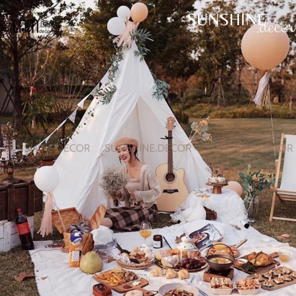 Vải trắng làm thảm picnic chụp hình dã ngoại phong cách hiện đại