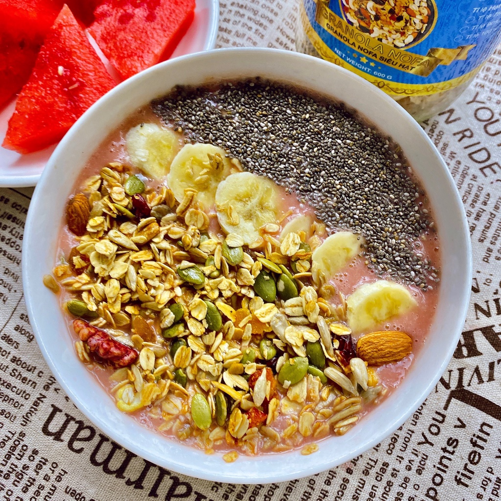 ♥️ Granola Siêu Hạt & Quả ♥️ 600gr, Ngũ cốc giảm cân thêm Macca, Óc chó đỏ, Dâu tây