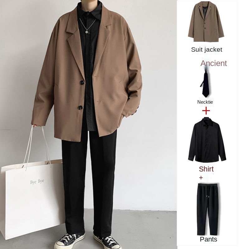 Bộ quần áo vest đen dáng rộng thiết kế trẻ trung cho nam