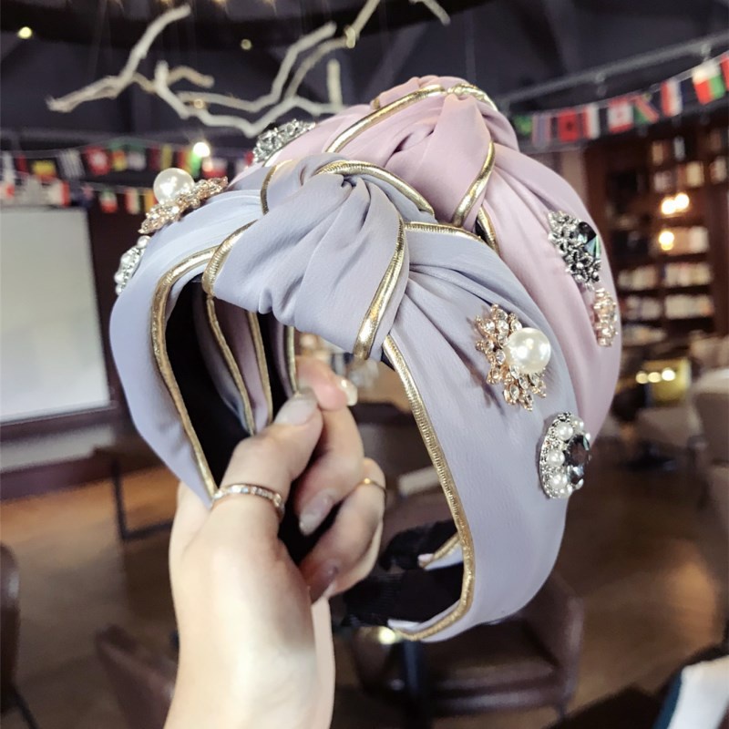 Băng Đô Vải Thắt Nút Bản Rộng Đính Kim Cương Lấp Lánh Cho Nữ