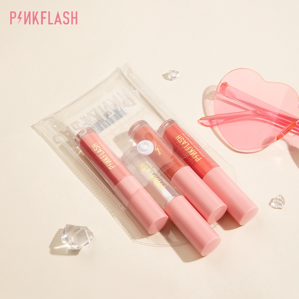 [Hàng mới về] Bộ 4 son bóng PINKFLASH màu nhũ lấp lánh dưỡng ẩm kèm túi đựng