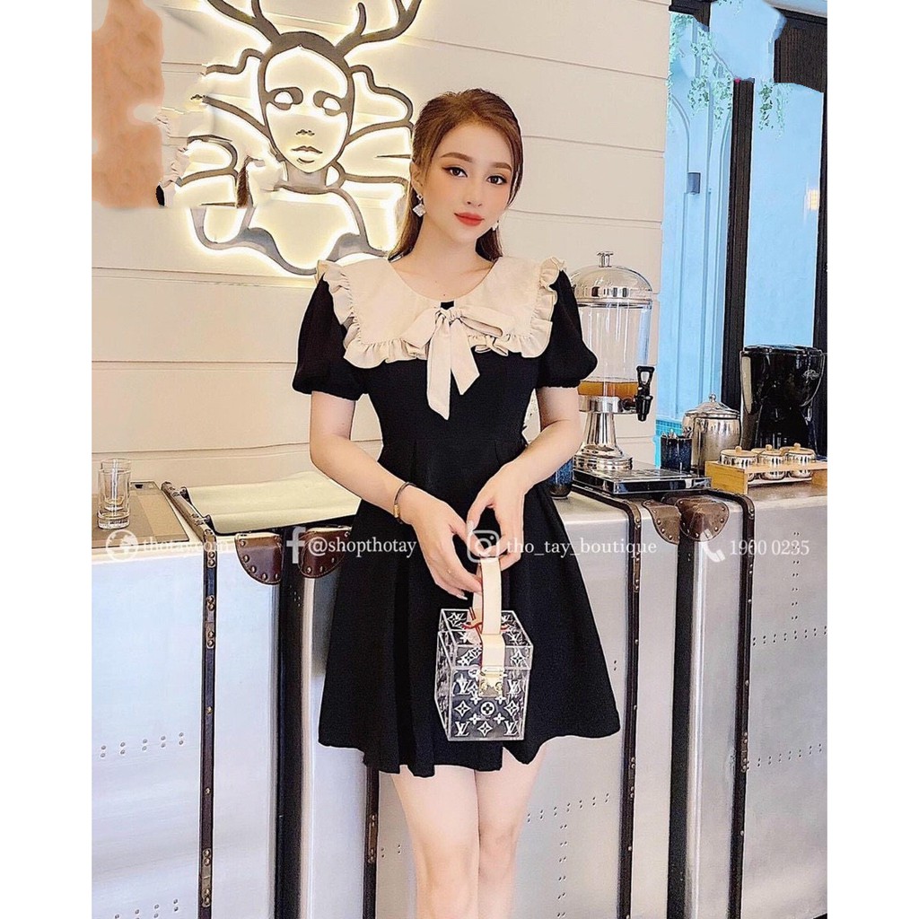 Đầm xòe cổ phối nơ