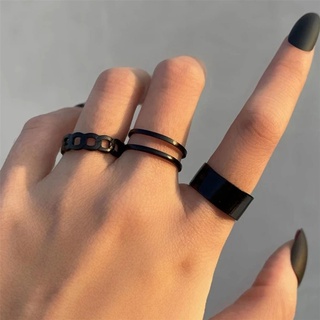 Set 3 nhẫn hở màu đen phong cách punk hàn quốc cá tính