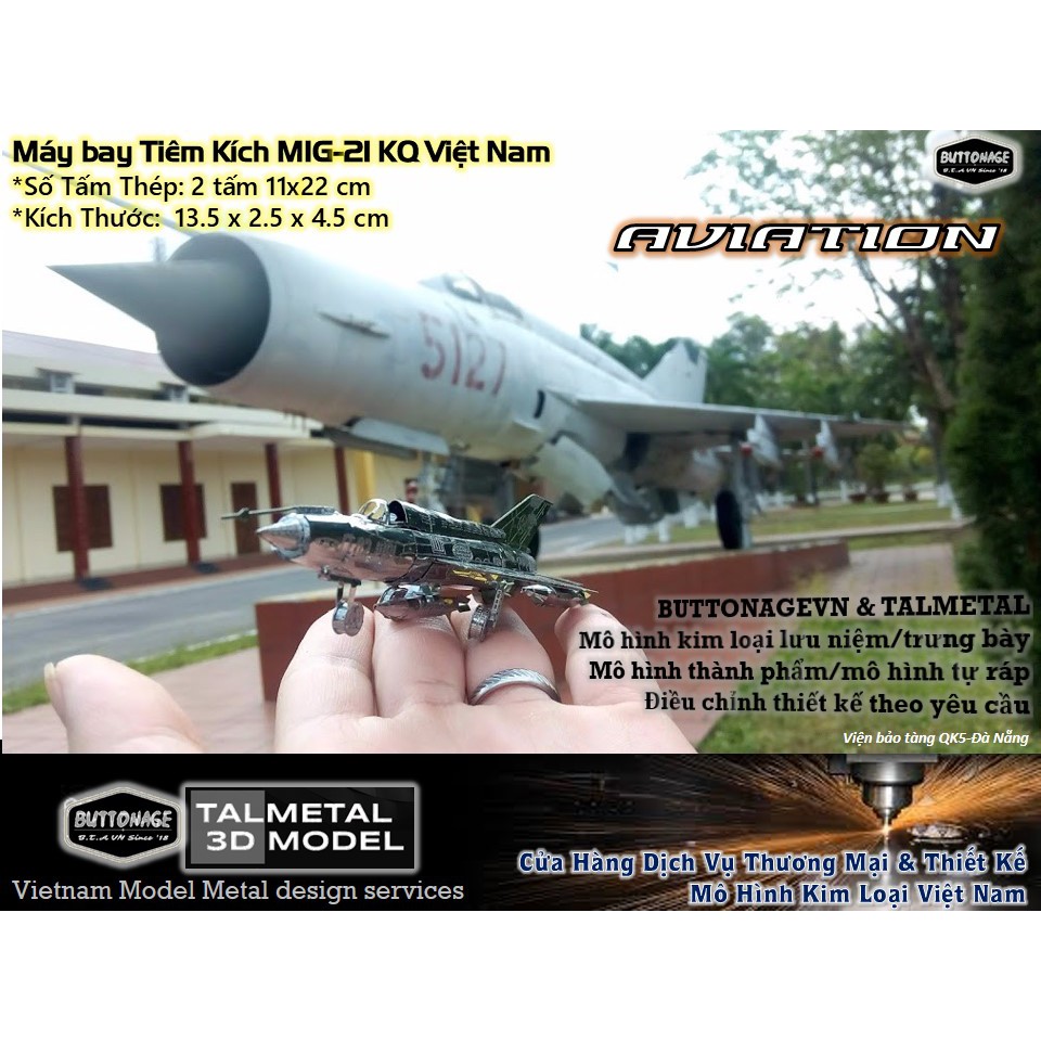 Mô Hình Lắp Ghép kim Loại 3D Máy bay Tiêm Kích MIG-21 KQ Việt Nam