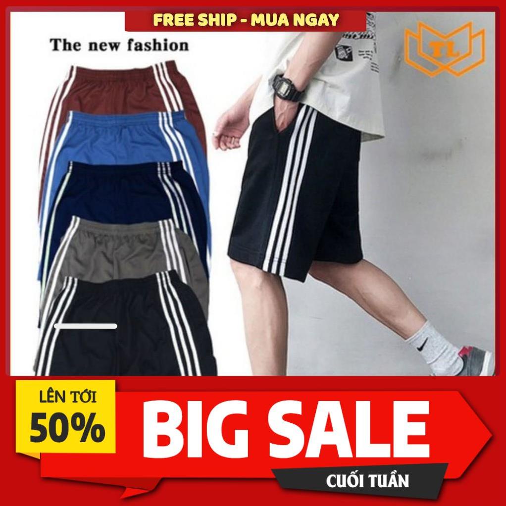 SALE Quần Đùi Nam 3 SỌC - Quần Short nam vải thun 3 sọc thể thao mặc nhà 1 size từ 40-70kg