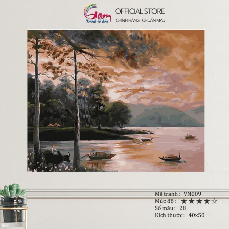 Tranh tô màu theo số thư giãn GAM phong cảnh làng quê yên bình căng khung 40x50cm VN009