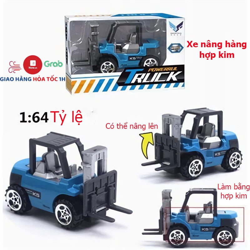 Đồ chơi mô hình xe nâng hàng kim loại mini  tỷ lệ 1:64 an toàn cho bé có thể trang trí - màu xanh