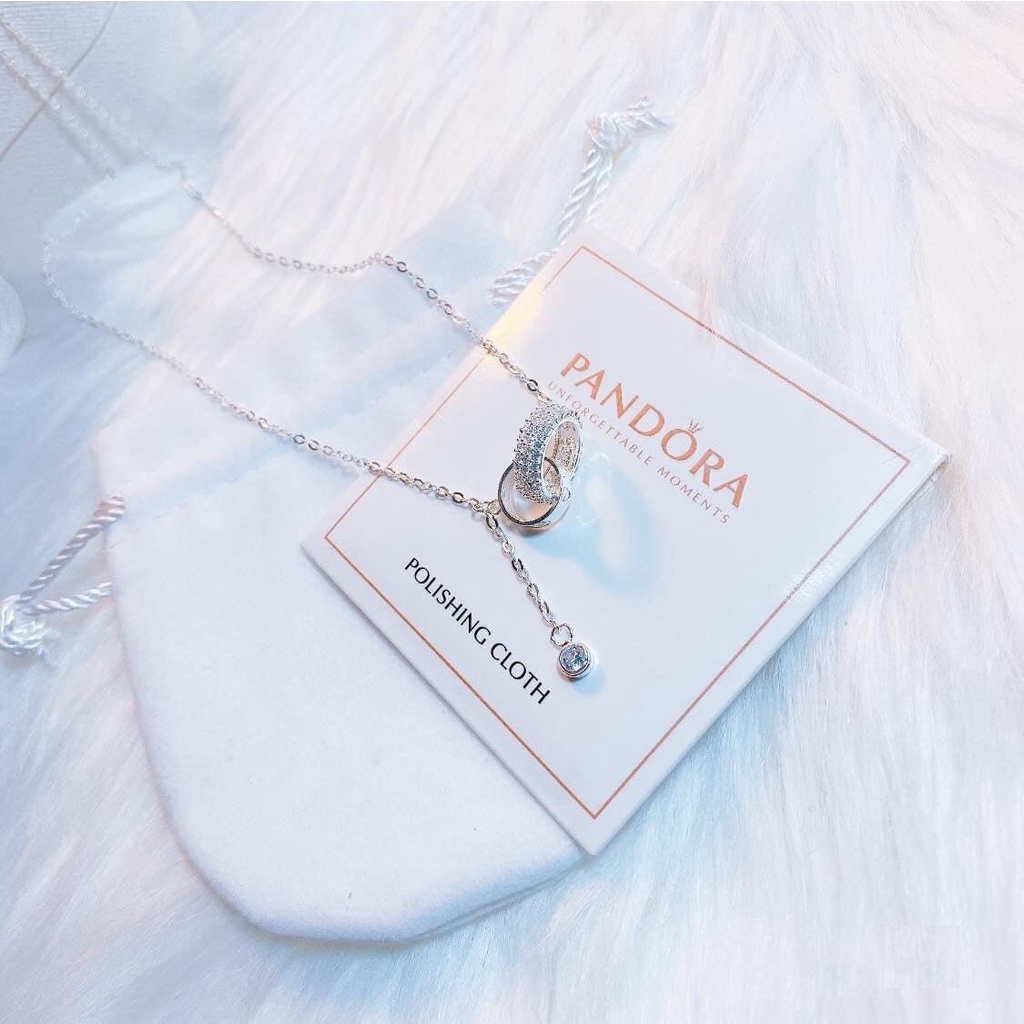 Dây chuyền bạc nữ Evasilver mặt nhẫn đính đá lồng hình tròn, Vòng cổ chất liệu bạc ta, ảnh thật