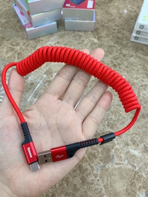 CHÍNH HÃNG-GIÁ RẺ✔Dây Cáp sạc Nhanh Lò Xo Baseus Spring USB Type C-2A trên xe ô tô Dây sạc Xoắn cho Samsung/Oppo ANDROID
