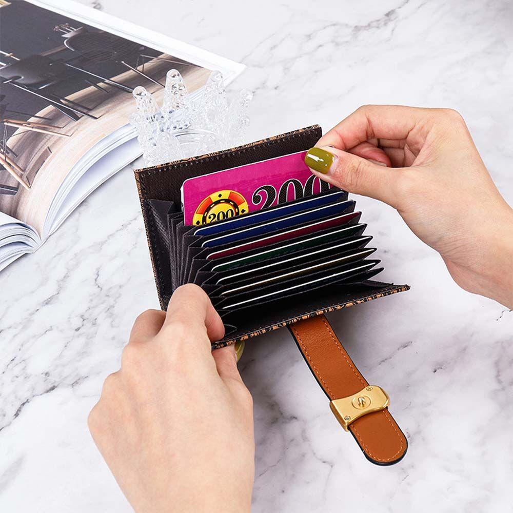 QQMALL Ví Da PU Nhiều Ngăn Đựng Thẻ Phong Cách Retro Cho Nữ Giá Đỡ