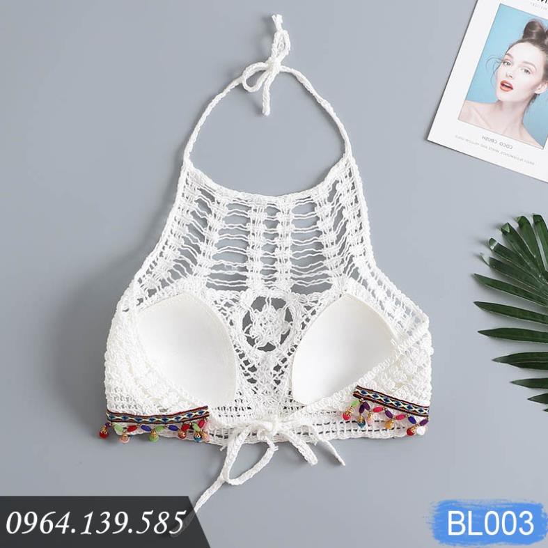 Áo bikini len móc đi biển cực xinh, sợi len cotton dai khỏe, thoáng mát, hàng đẹp giá tốt, mẫu mới 2020 | BL003 ་ | BigBuy360 - bigbuy360.vn