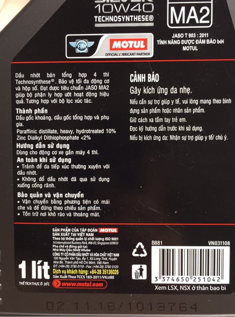 Dầu nhớt Motul 3100 SILVER 10W40 (1 lít)