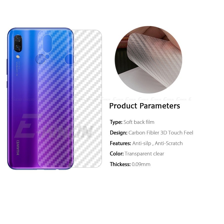 Bộ 3 tấm dán lưng mặt sau vân carbon 3D trong suốt cho điện thoại Huawei Nova 3, Nova 3i,Huawei Y9 2019