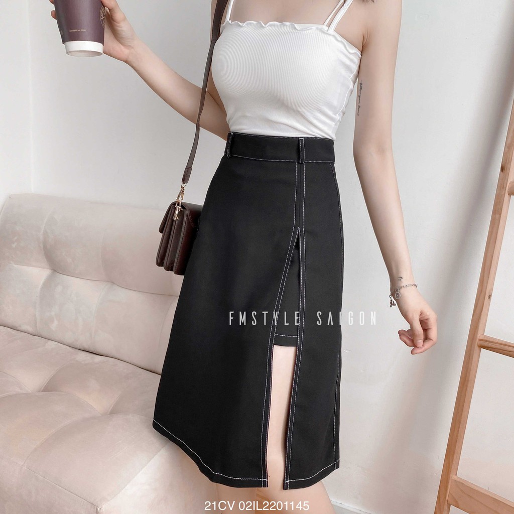 Chân váy dài Ulzzang xẻ trước Vintage Fmstyle Saigon 21CV02IL2201
