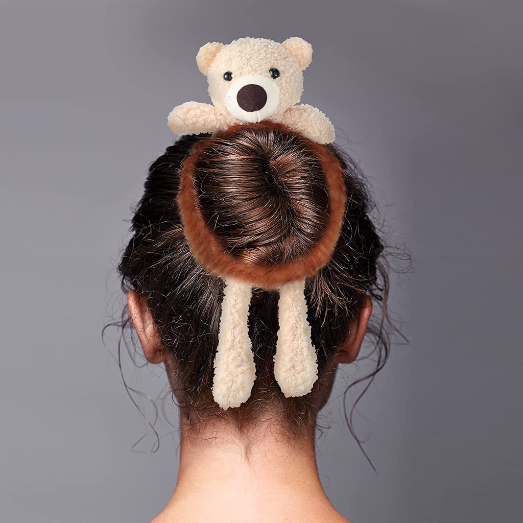 Dây cột tóc nữ co giãn phối lông thiết kế gấu/thỏ hoạt hình dễ thương