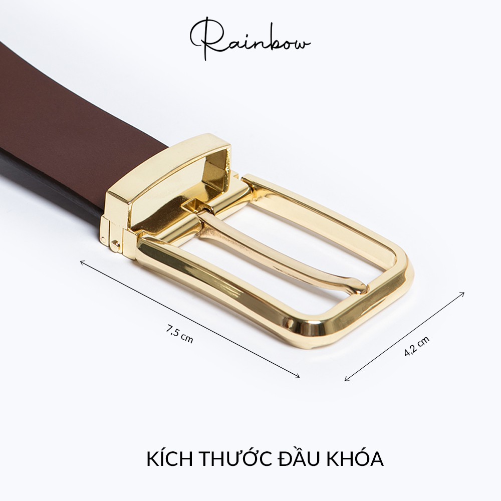 Thắt lưng nam Gent da bò thật nhập khẩu từ Italy, chất liệu mặt hợp kim mạ cao cấp BELT003|Chính hãng RAINBOW