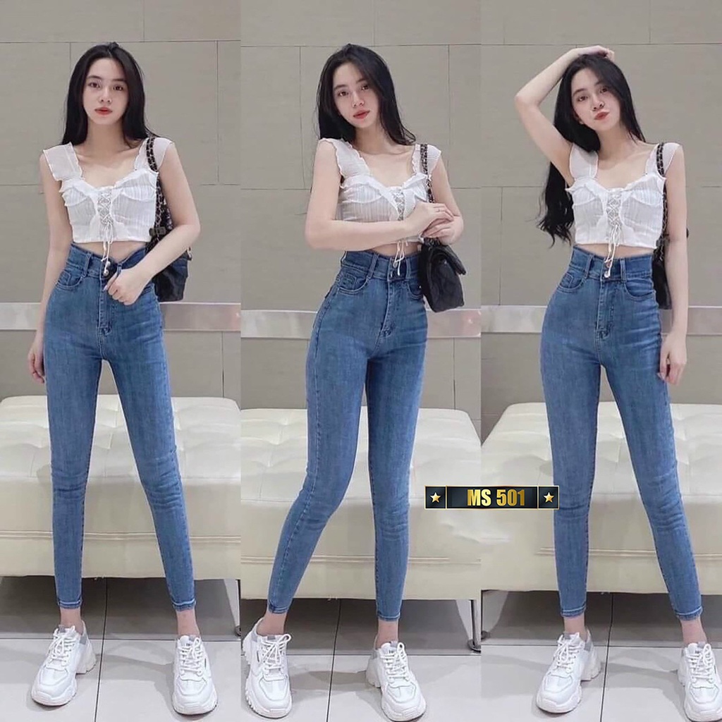 Quần jean nữ lưng cao Binstore94 co giãn có túi, quần bò cạp cao skinny trơn dài basic thời trang cá tính HJ029