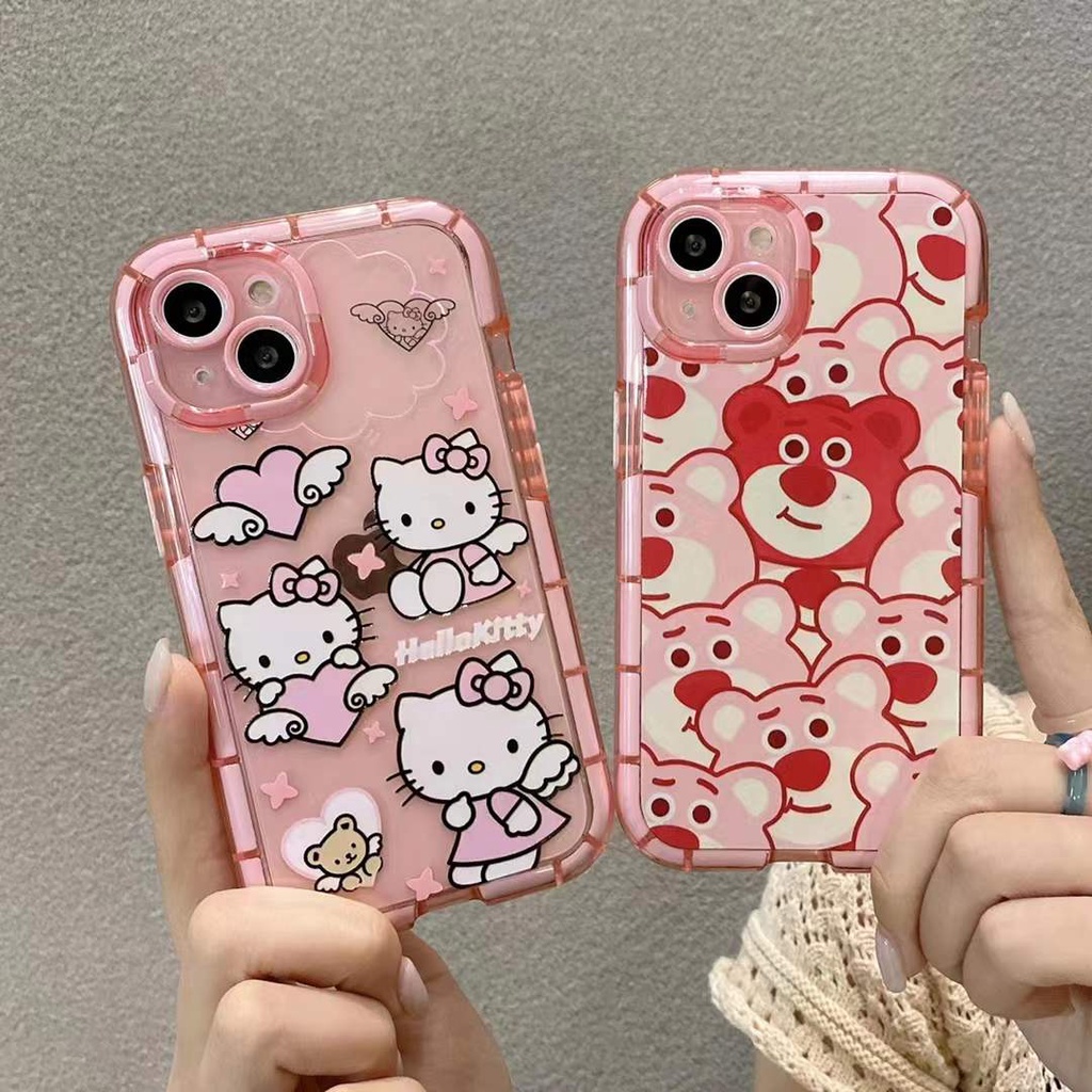 Ốp Điện Thoại Họa Tiết Hoạt Hình Hello Kitty/Gấu Dâu Tây Màu Dạ Quang Bảo Vệ Toàn Diện Cho iPhone 13 12 11 Pro Xs Max XR