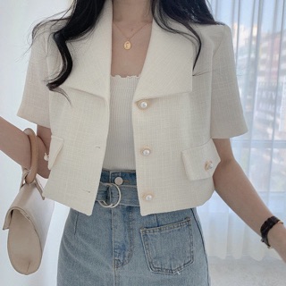 [Có sẵn] Sơmi blazer dáng ngắn croptop