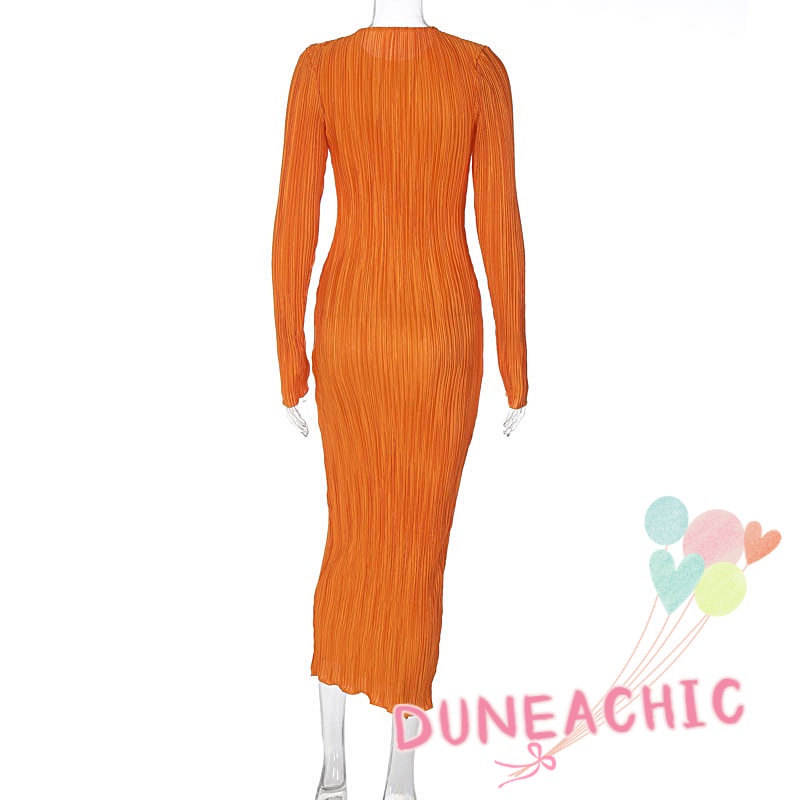 DUNEA Đầm Midi Tay Dài Màu Trơn Thiết Kế Thanh Lịch Cho Nữ