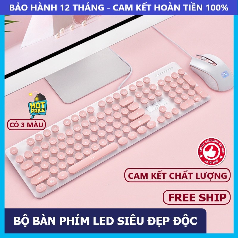 Bàn phím và chuột máy tính có đèn led sáng chữ siêu đẹp N518 phím giả cơ gõ siêu đã, thích hợp dùng văn phòng, chơi game