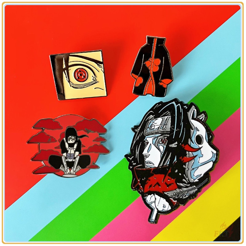 ★ Trâm Cài Áo Hình Uchiha Itachi & Sasuke Trong NARUTO ★ 1 Huy Hiệu Gài Balo Tráng Men Hình Anime Sharingan Doodle