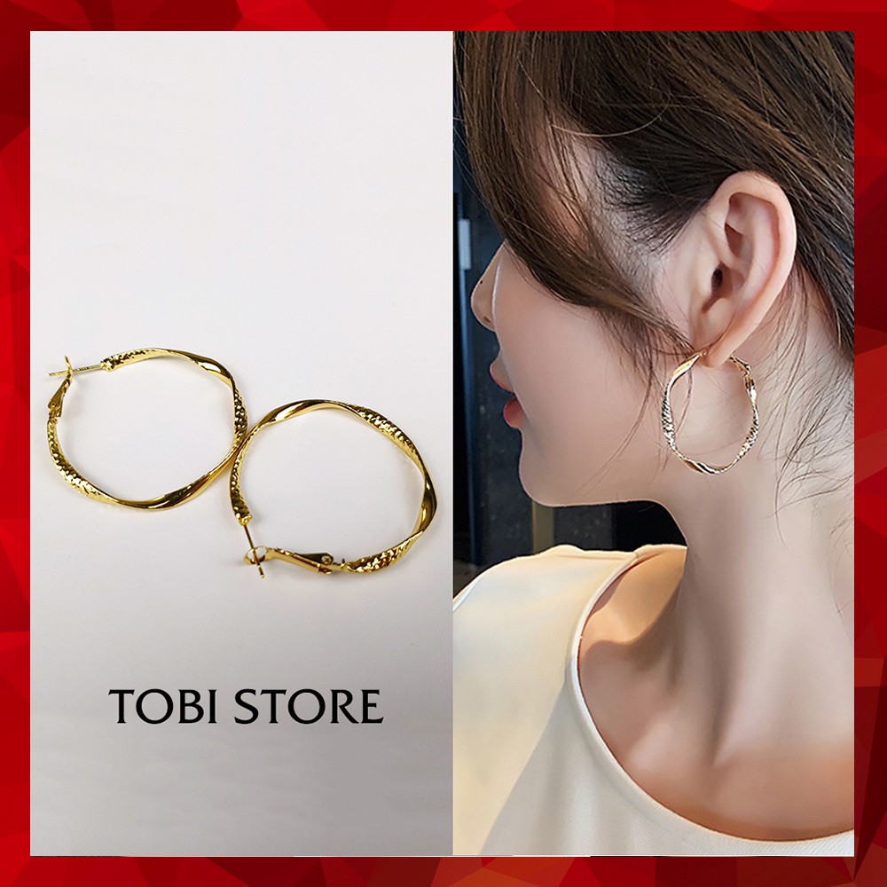 Bông tai nữ tròn to khuyên tai mạ vàng ngầu cá tính họa tiết xoắn độc lạ TB248 TOBI STORE