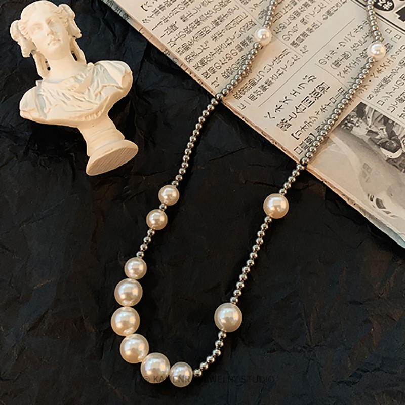 Dây chuyền đính ngọc trai giả phong cách hip hop