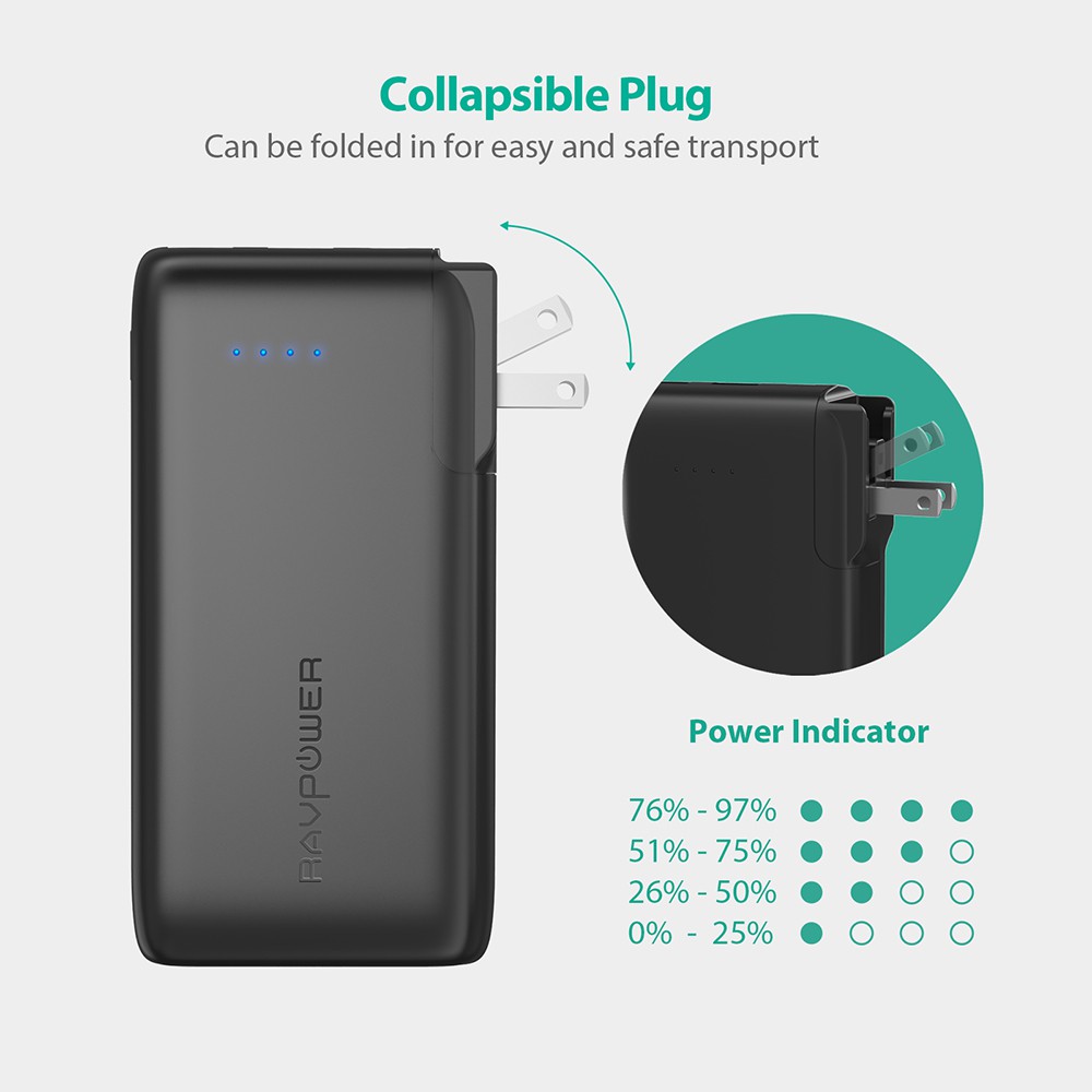 [Mã ELTECHZONE giảm 5% đơn 500K] Pin Sạc Dự Phòng RAVPower RP-PB066 10000mAh 17W Cổng Sạc AC Dạng Gập - Hàng Chính Hãng