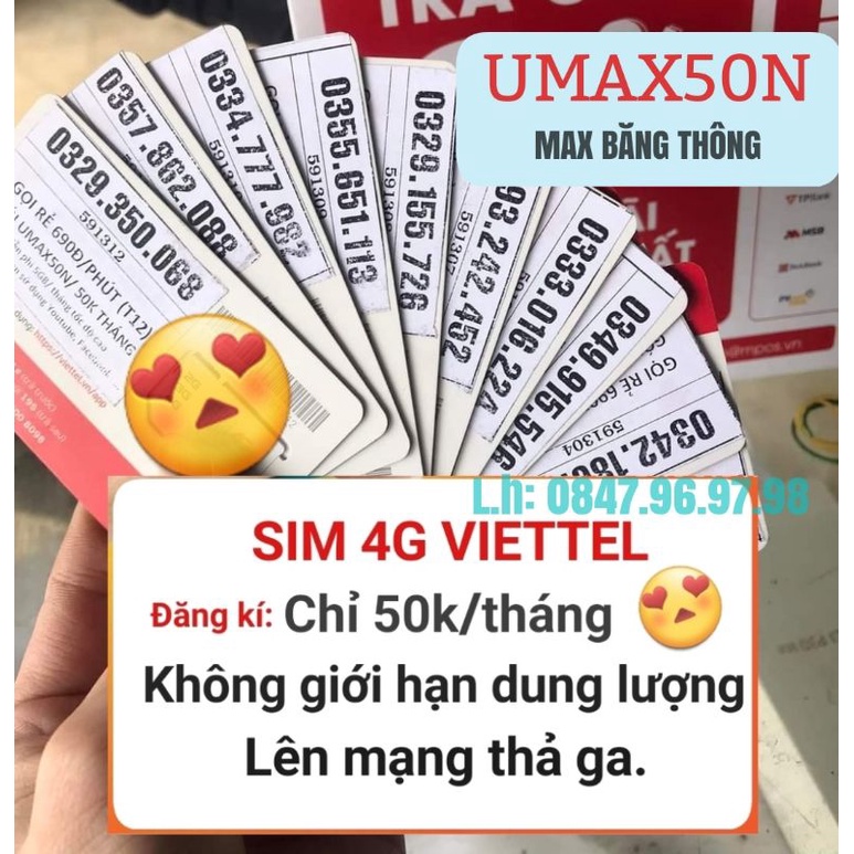 Sim Viettel UMAX50N 4G Sử Dụng Toàn Quốc (Tặng Que Chọc Siim)