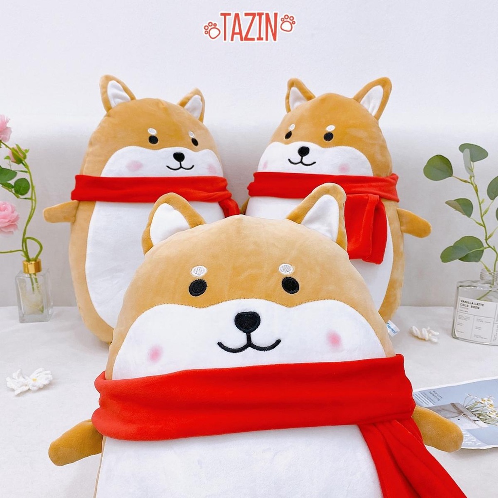 Gấu Bông Chó Shiba Đứng Quàng Khăn Dễ Thương Chất Lương Cao Tazin
