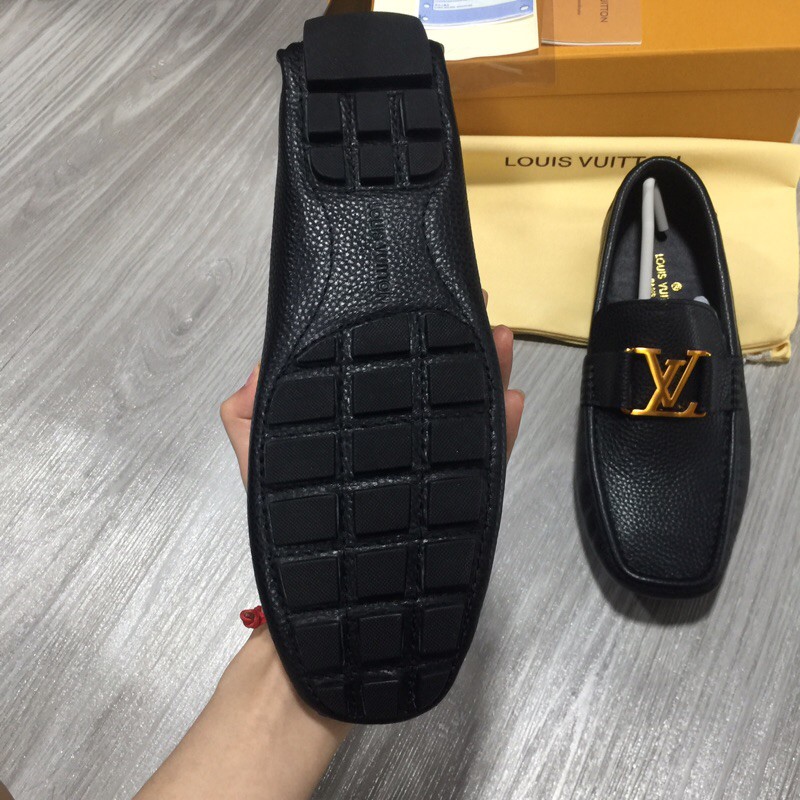 Giầy lười LV logo vàng, giày lười da, Bon Shop