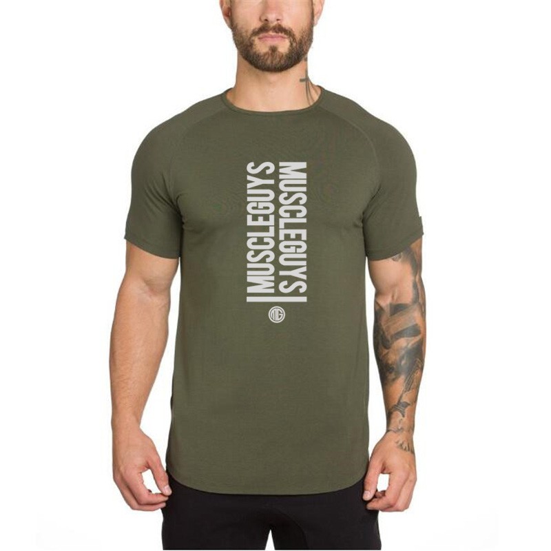 Áo Thun Cotton Raglan Cổ Tròn Thoáng Khí Định Hình Cơ Thể Cho Nam