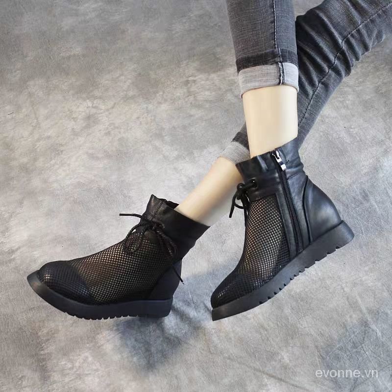 Women's Boots Summer New Hollow out Leather Sandal Boots Mesh Dr. Martens Boots Closed Toe Sandals High Top Height Increasing Insole Women's Shoes