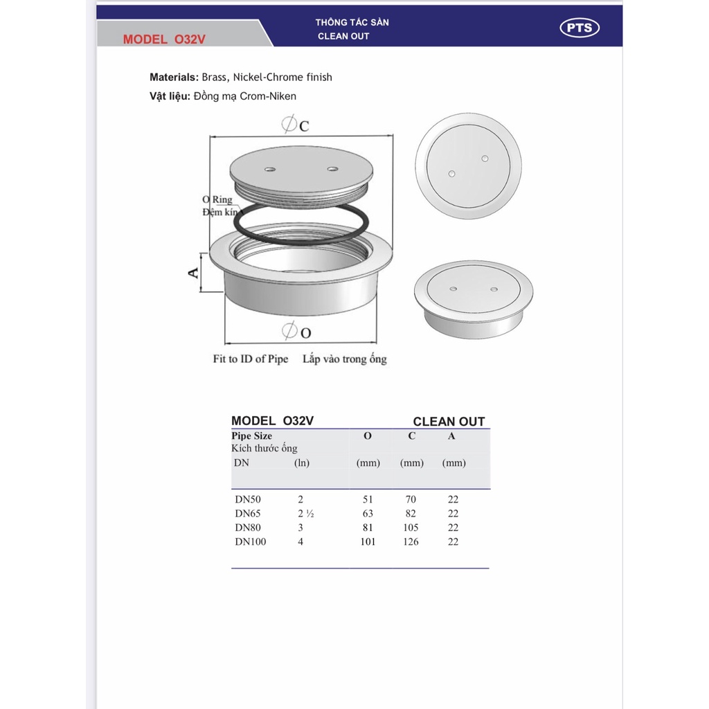Bịt Thông Tắc-Bịt bể Phốt-Thông tắc Bể Phốt dùng cho ống D60-75-90--125 Inox 304 không han rỉ