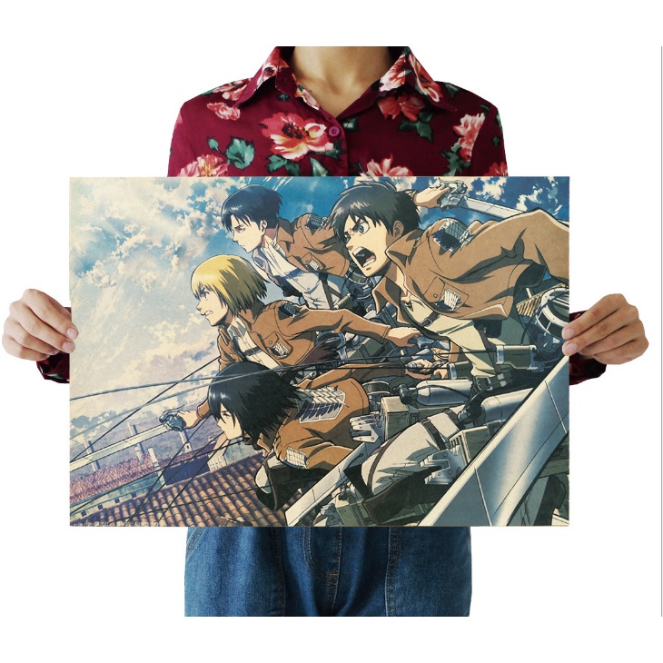 Poster giấy kraft cỡ lớn hình phim Attack On Titan dùng trang trí phòng