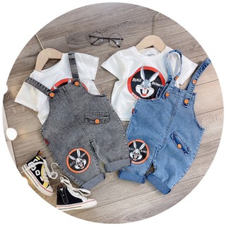 Xả hàng - set yếm jeans áo cotton