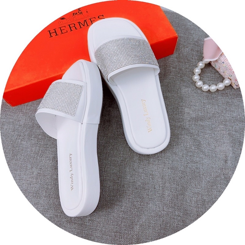 Dép bánh mì 2cm quai bản full đá sang chảnh có đế chống trượt