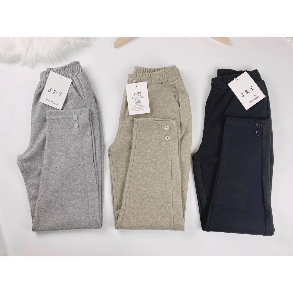 Quần Baggy nữ chất dạ cạp chun đính cúc đôi trẻ trung năng động