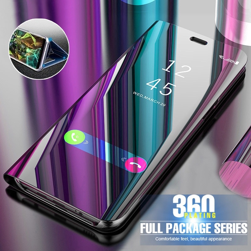 Bao da điện thoại nắp lật mặt gương trong suốt thông minh cho Samsung Note 8/ 9/ 10 S10/ S10 plus