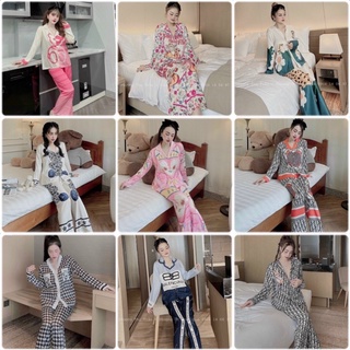  Đồ bộ Pyjama nữ tay dài lụa xước thiết kế in 5D cao cấp nhiều mẫu xinh