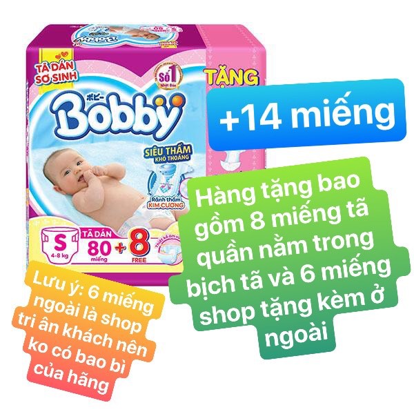 [Kèm quà] Tã dán Bobby siêu mỏng size S-80 miếng rãnh thấm kim cương