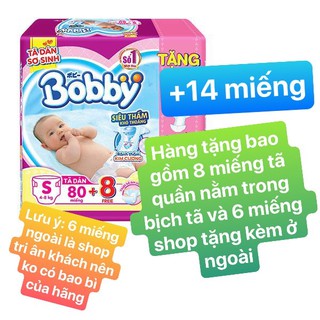 [Kèm quà] Tã dán Bobby siêu mỏng size S-80 miếng rãnh thấm kim cương