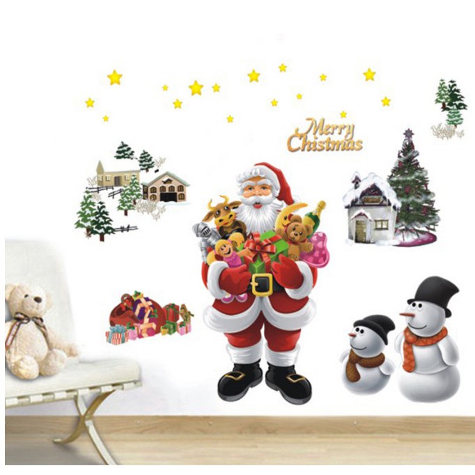 Decal Trang Trí Noel Ông Già Noel Và Quà Tặng