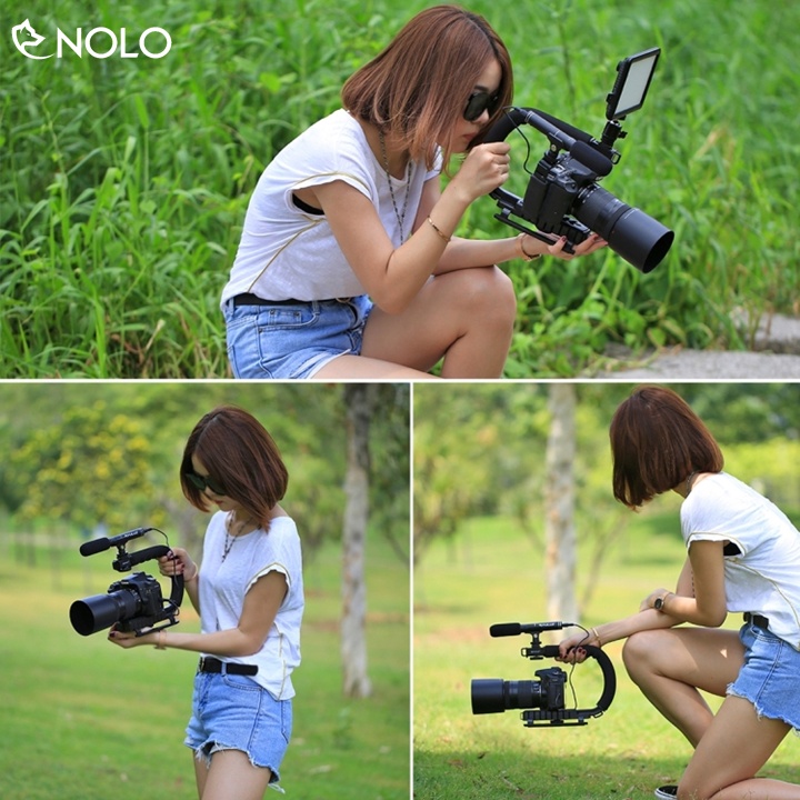 Tay Cầm Chống Rung Gimbal Chữ C Model AY49U Cho Máy Quay Phim Điện Thoại Máy Ảnh Đèn Trợ Sáng Đi Kèm Nhiều Phụ Kiện